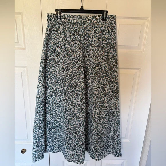 Teal Floral Maxi Skirt with Elastic Waist - Picture 2 of 3